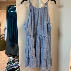Blue Altar’d State Kimberly Swiss Dot High Neck Mini Dress. Size XL